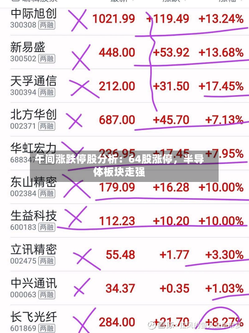 午间涨跌停股分析:64股涨停,半导体板块走强