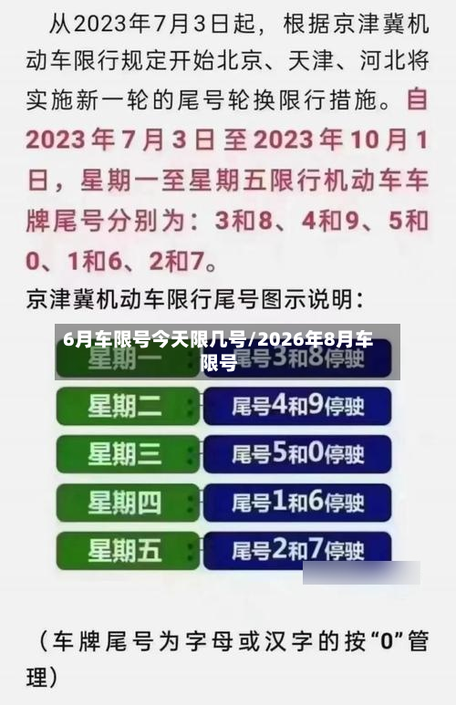 6月车限号今天限几号/2026年8月车限号-第2张图片