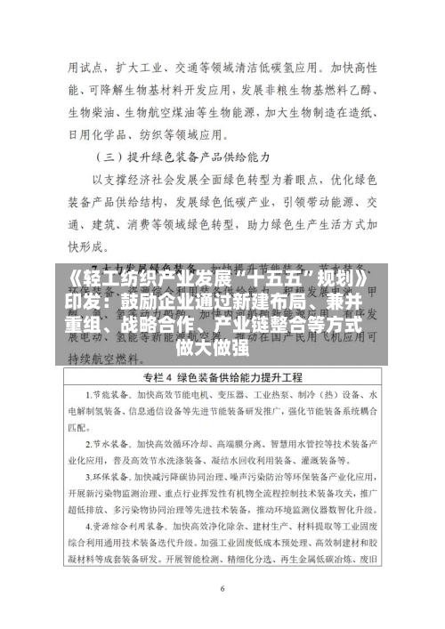 《轻工纺织产业发展“十五五”规划》印发：鼓励企业通过新建布局、兼并重组、战略合作、产业链整合等方式做大做强-第2张图片