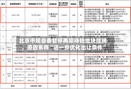 北京市规自委暂停两宗待拍地块挂牌,原因系将“进一步优化出让条件”
