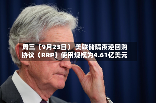 周三(9月23日) 美联储隔夜逆回购协议(RRP)使用规模为4.61亿美元