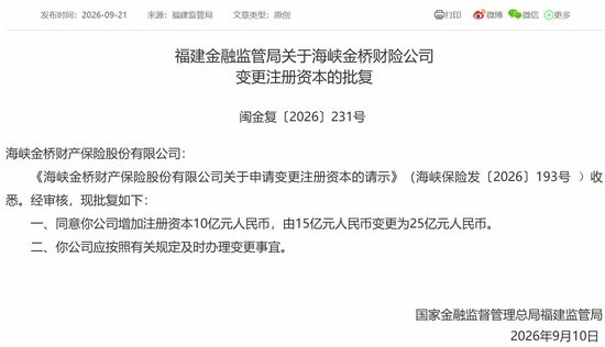 海峡保险10亿增资就位！董事长转任总经理，福建投资集团指派“新帅”后又成控制类股东